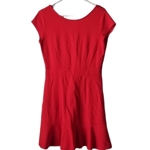 LOFT Red Cap Sleeve Peplum Hem Midi Dress Fit and Flare Size 0 - Picture 1 of 11